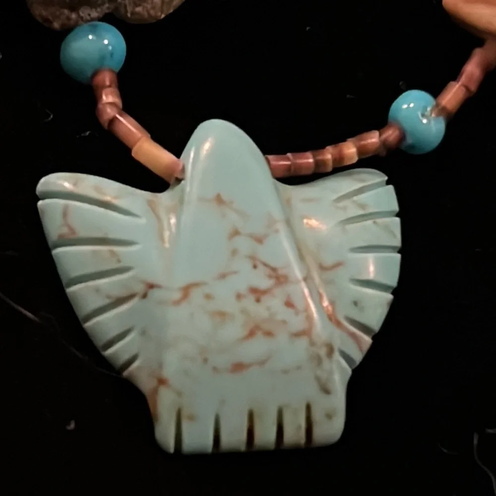 Vintage Native American Southwest multi strand carved gemstone necklace 32” - Picture 9 of 13